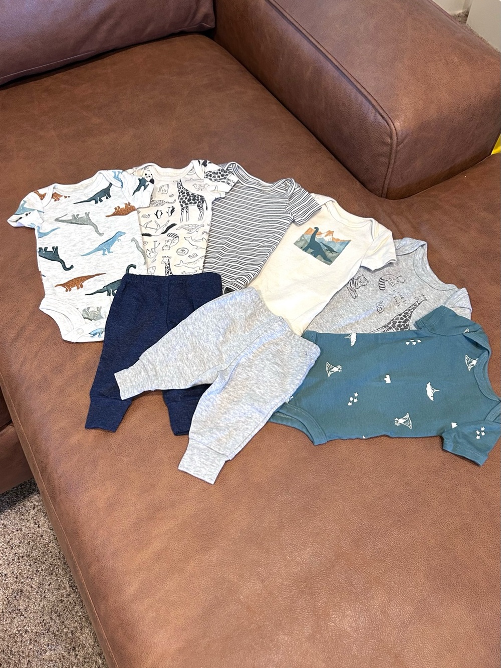 Carter's Child of Mine Newborn Bundle 6 Cotton Onsies 2 Jogger Pants